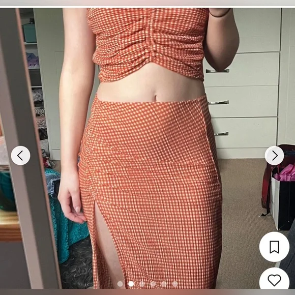 Zara Orange and White Ruched Midi Skirt and Top - Picture 1 of 9